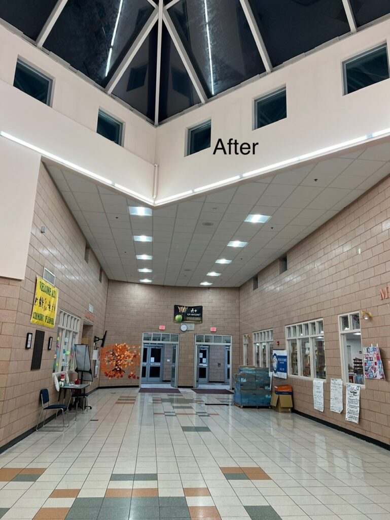 interior hallway After lighting retrofit by TBD Lighting